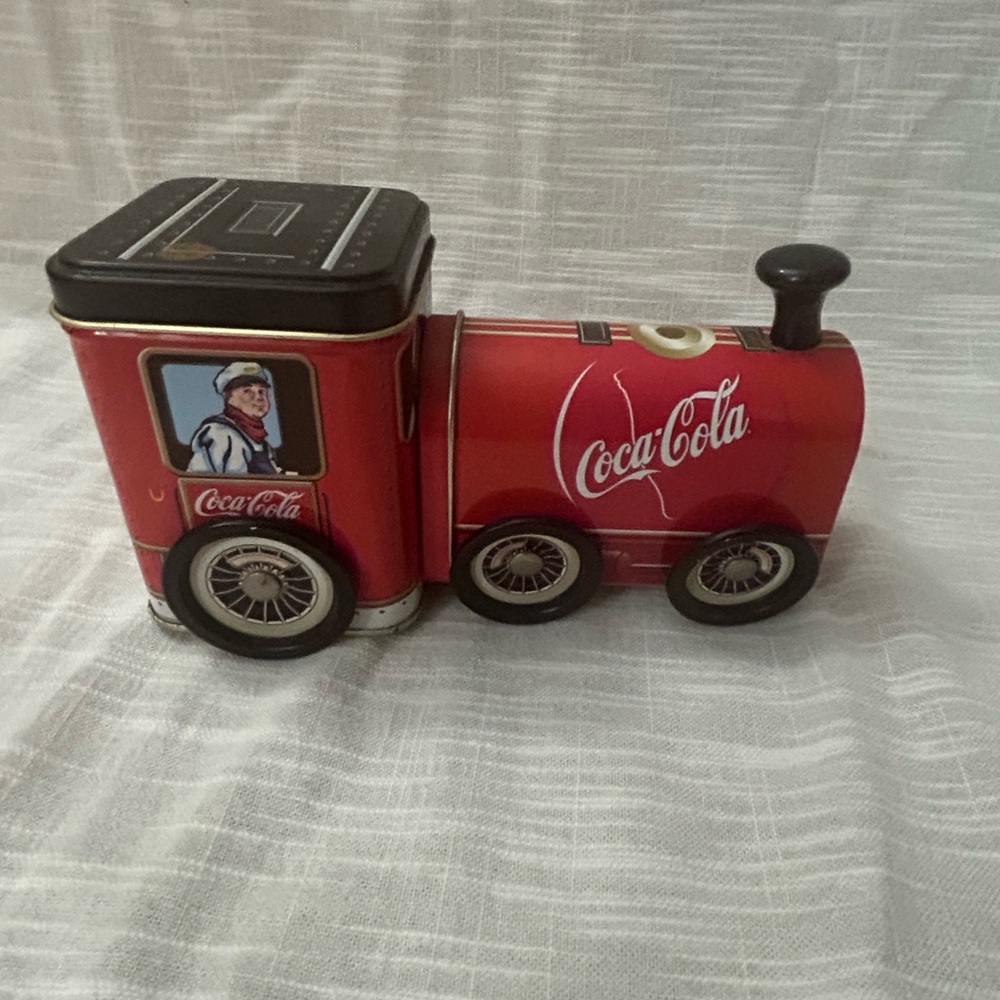 2 Vintage Coca Cola Collectible Locomotive Tin Storage Train from the 2000s